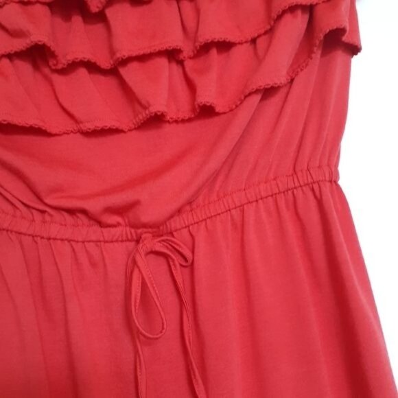 New cute summer dress strapless ruffles drawstring waist coral size large. - Picture 6 of 7